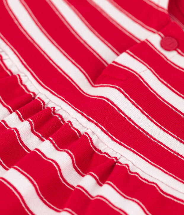 Robe manches courte b&eacute;b&eacute; en jersey &eacute;pais ray&eacute; rouge/blanc