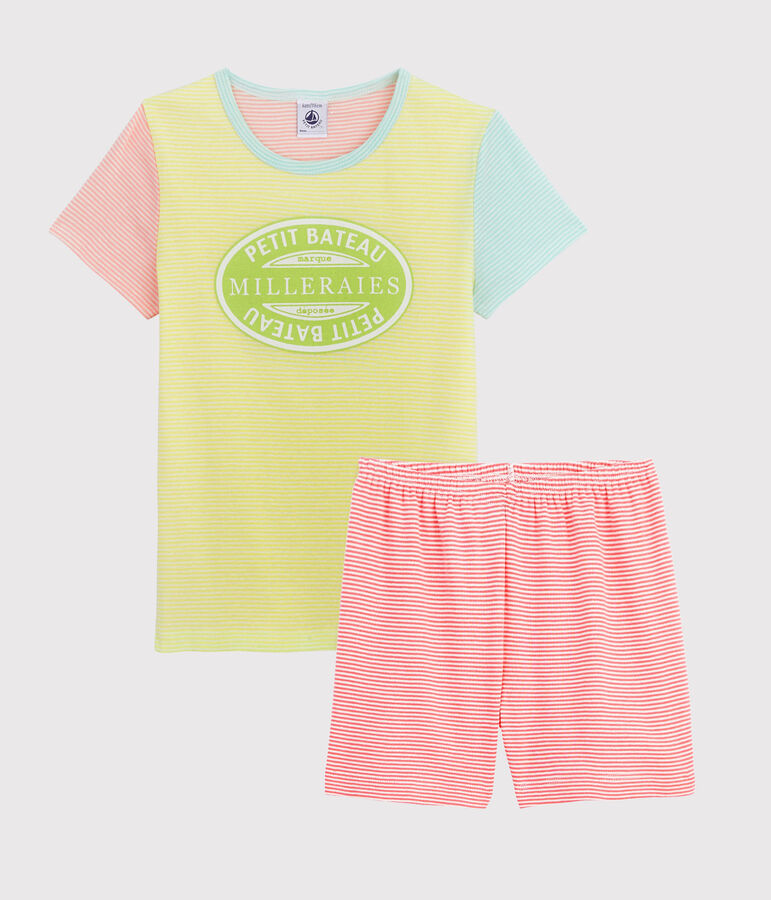 Pyjacourt ray&eacute; multicolore petite fille en c&ocirc;te jaune SUNNY/blanc MULTICO