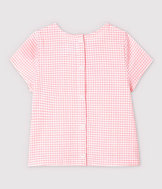 Blouse manches courtes en popeline bébé fille rose MINOIS/blanc MARSHMALLOW