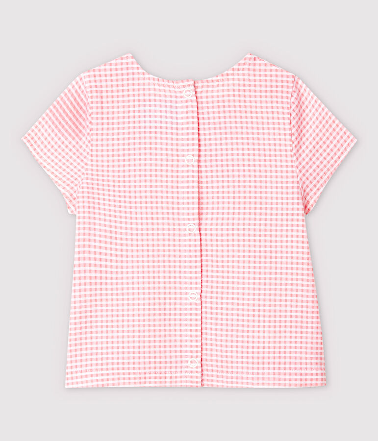 Blouse manches courtes en popeline b&eacute;b&eacute; fille rose MINOIS/blanc MARSHMALLOW