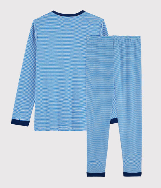 Pyjama milleraies mixte en côte bleu RUISSEAU/blanc MARSHMALLOW