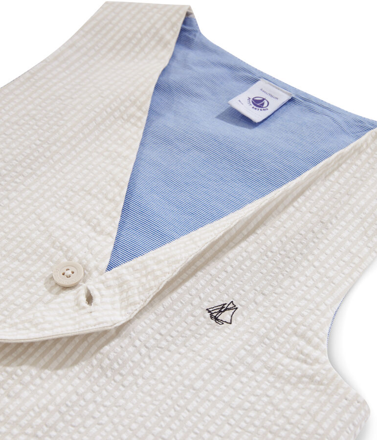 Gilet sans manches garcon beige/blanc