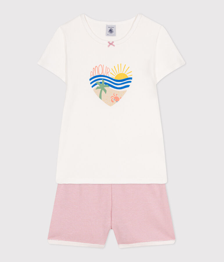 Pyjama short enfant en coton blanc MARSHMALLOW/rose CHARME