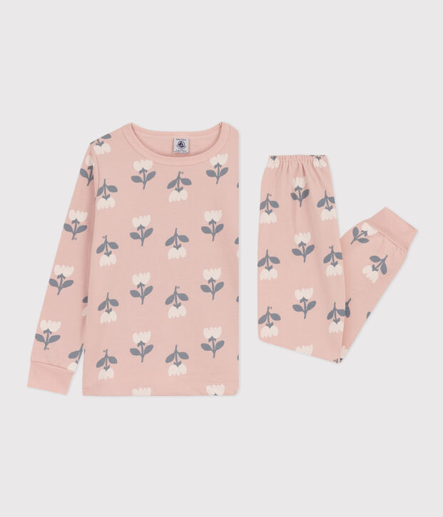 Pyjama tulipes en molleton petite fille rose/multicouleur