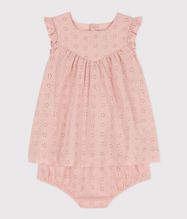 Robe b&eacute;b&eacute; avec bloomer en broderie anglaise rose