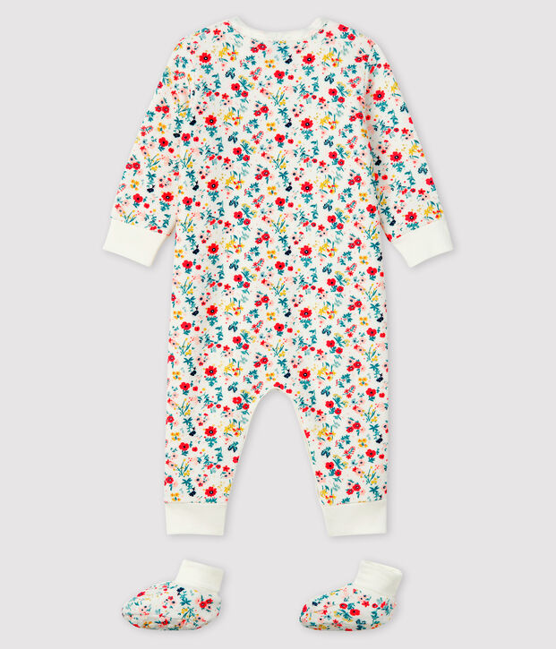 Ensemble nuit b&eacute;b&eacute; fille en bouclette &eacute;ponge blanc/multicouleur