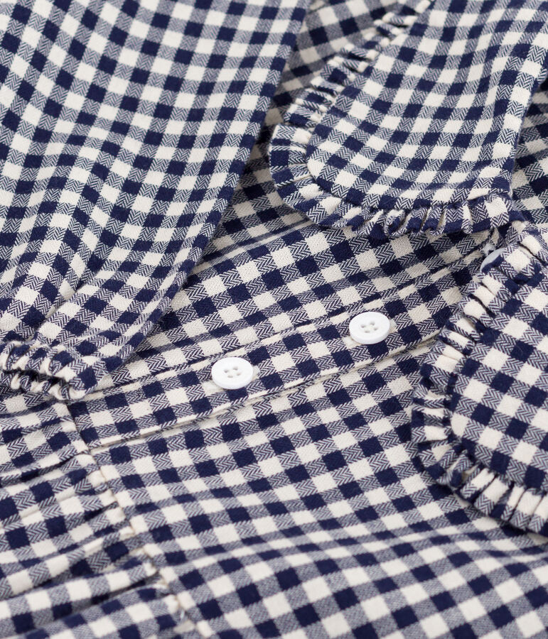 Robe enfant manches longues en flanelle &agrave; carreaux bleu SOIR/ MILK