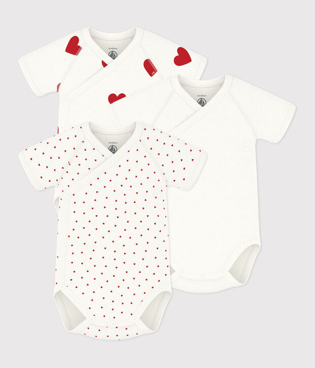 Lot de 3 bodies crois&eacute;s manches courtes en coton c&oelig;urs b&eacute;b&eacute; multicouleur