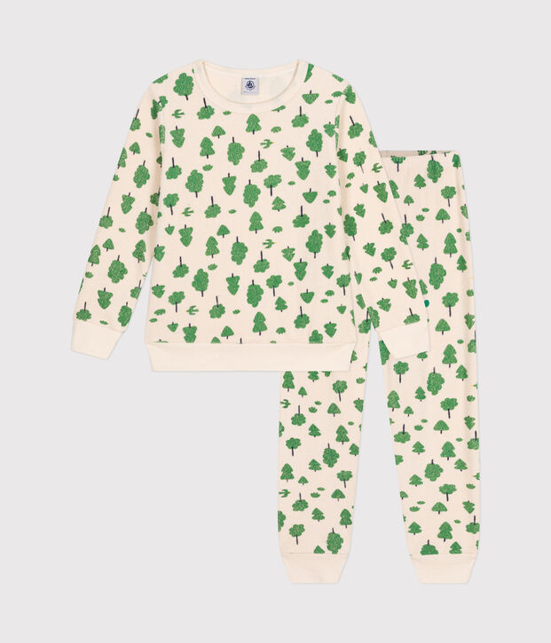 Pyjama en bouclette &eacute;ponge gratt&eacute;e imprim&eacute;e arbres enfant &eacute;cru/multicouleur