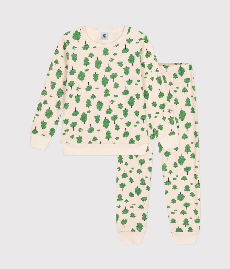 Pyjama en bouclette &eacute;ponge gratt&eacute;e imprim&eacute;e arbres enfant blanc AVALANCHE/ MULTICO