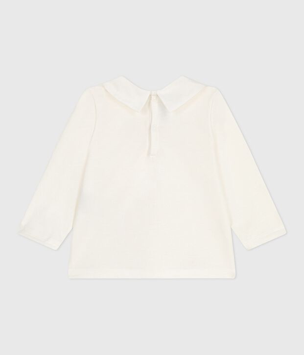 Blouse b&eacute;b&eacute; en coton manches longues avec col brod&eacute; blanc