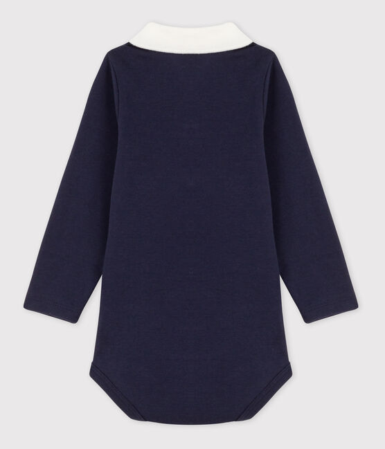 Body manches longues bébé col polo en coton bleu SMOKING