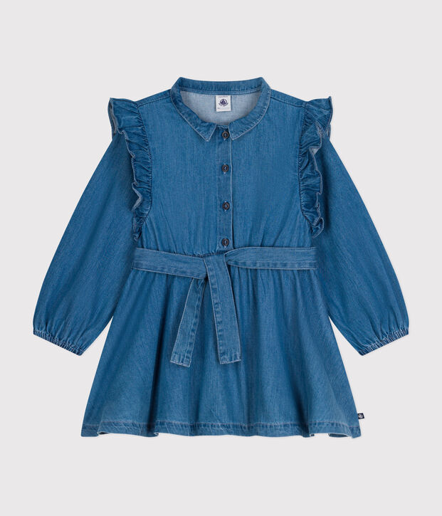 Robe &agrave; manches longues en denim l&eacute;ger enfant fille bleu