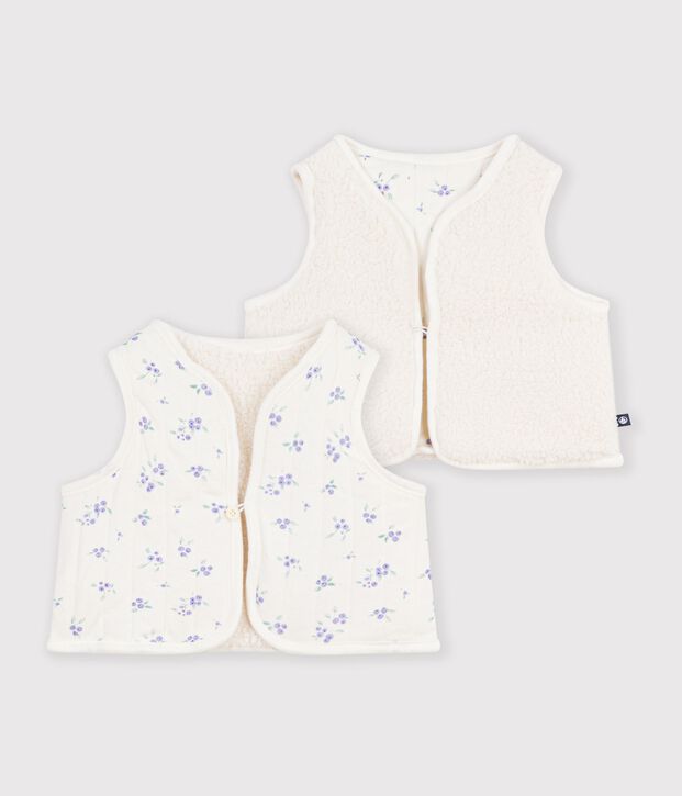 Gilet b&eacute;b&eacute; en  coton et sherpa sans manches imprim&eacute; fleurs &eacute;cru/multicouleur
