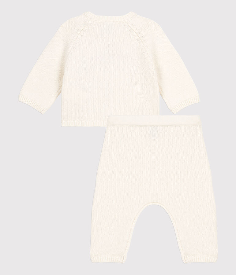 Ensemble 2 pi&egrave;ces b&eacute;b&eacute; en tricot laine et coton blanc MARSHMALLOW