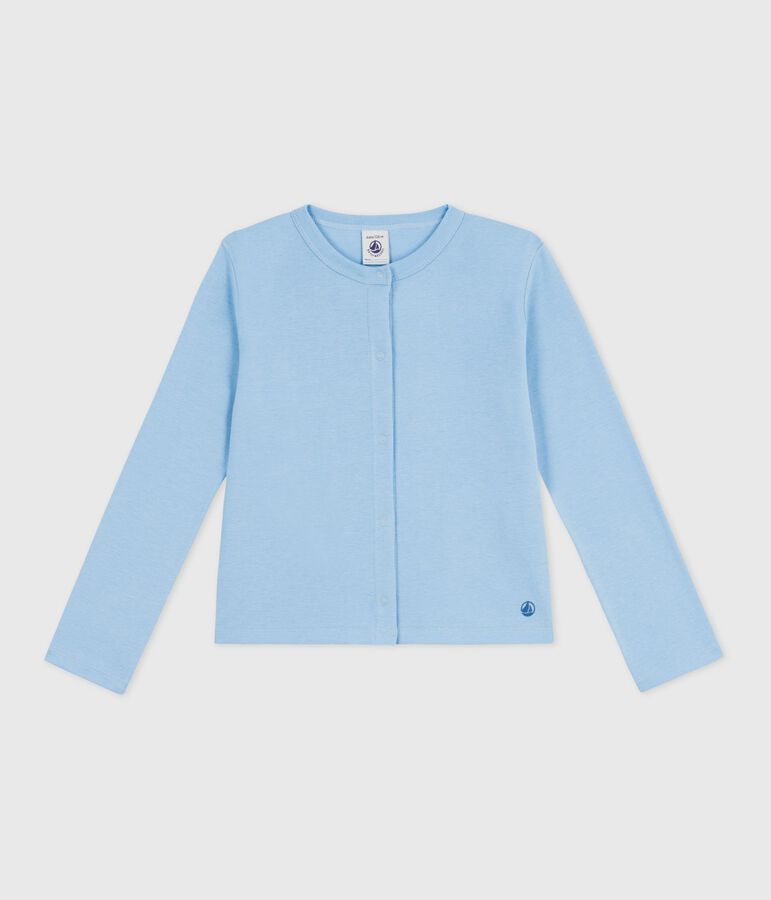 Cardigan enfant en coton uni bleu FLO