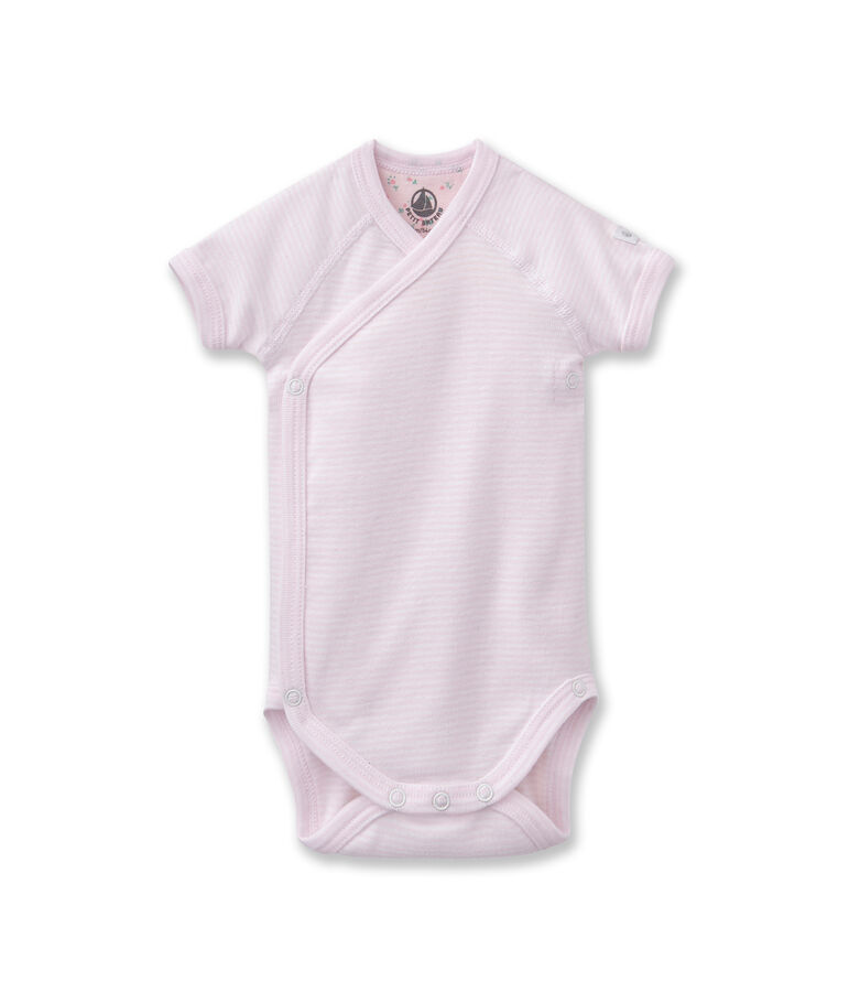Body naissance b&eacute;b&eacute; mixte &agrave; milleraies rose VIENNE/blanc ECUME