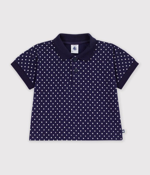 Polo b&eacute;b&eacute; en coton &agrave; manches courtes imprim&eacute; bateaux bleu/blanc
