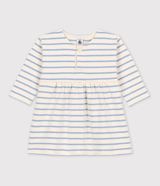 Robe manches longues bébé à rayure marinière en coton blanc AVALANCHE/ SKY CHINE