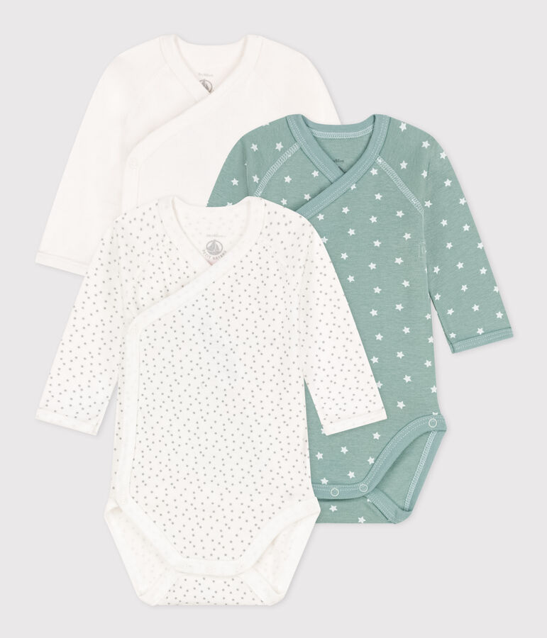 Lot de 3 bodies crois&eacute;s manches longues en coton multicouleur