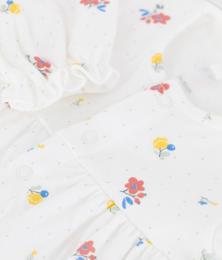 Robe imprim&eacute; fleuri en tubique bio b&eacute;b&eacute; blanc MARSHMALLOW/blanc MULTICO
