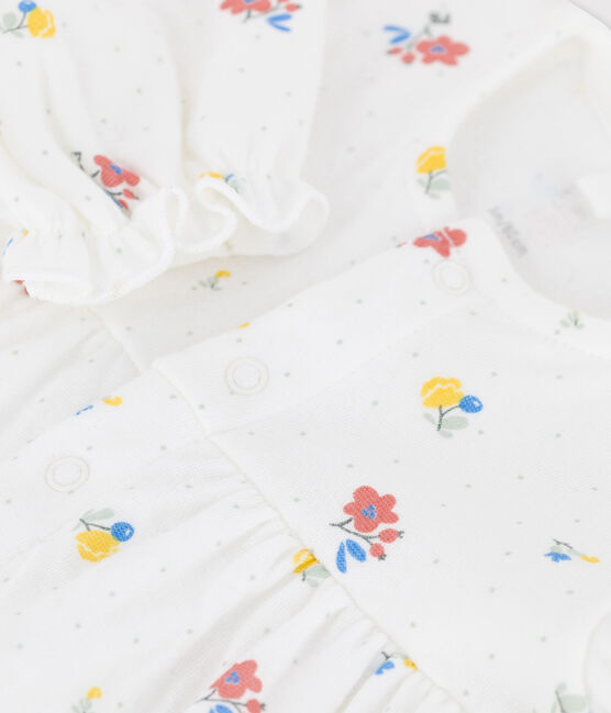 Robe imprimé fleuri en tubique bio bébé blanc MARSHMALLOW/blanc MULTICO