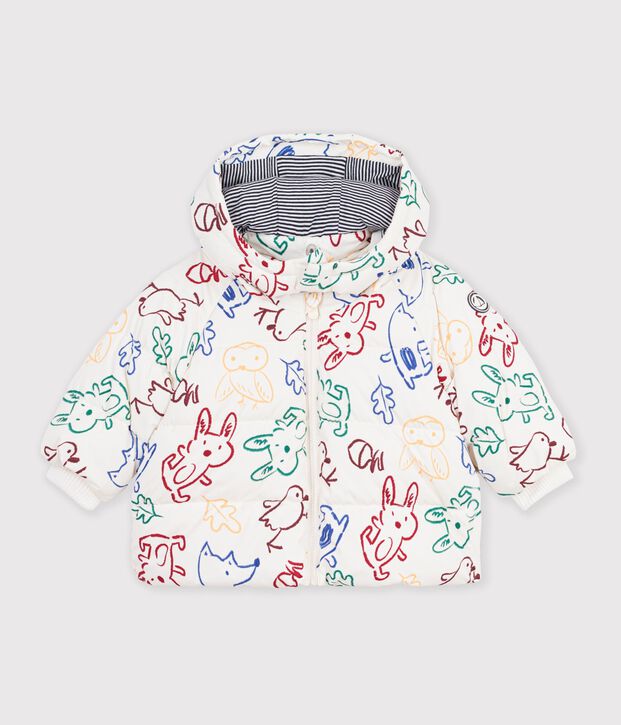 Doudoune b&eacute;b&eacute; en polyester imprim&eacute; animalier &eacute;cru/multicouleur