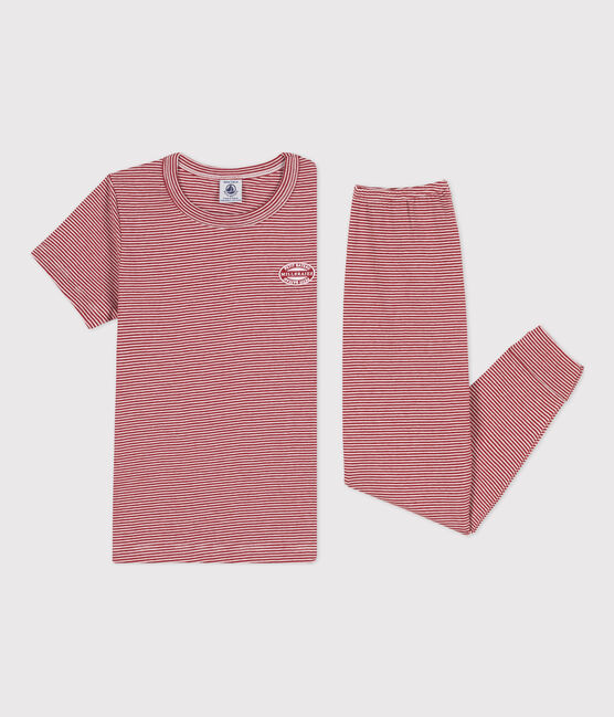 Pyjama manches courtes  milleraies en coton enfant STOP/ MARSHMALLOW