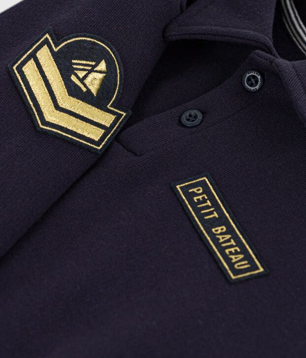 Sweatshirt esprit polo enfant en coton uni bleu