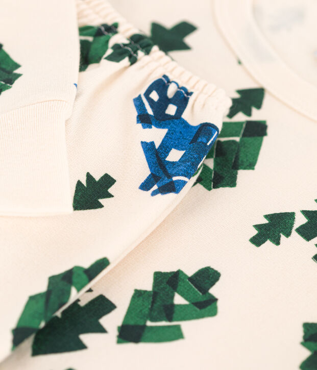 Pyjama imprim&eacute; chalet en molleton enfant &eacute;cru/multicouleur