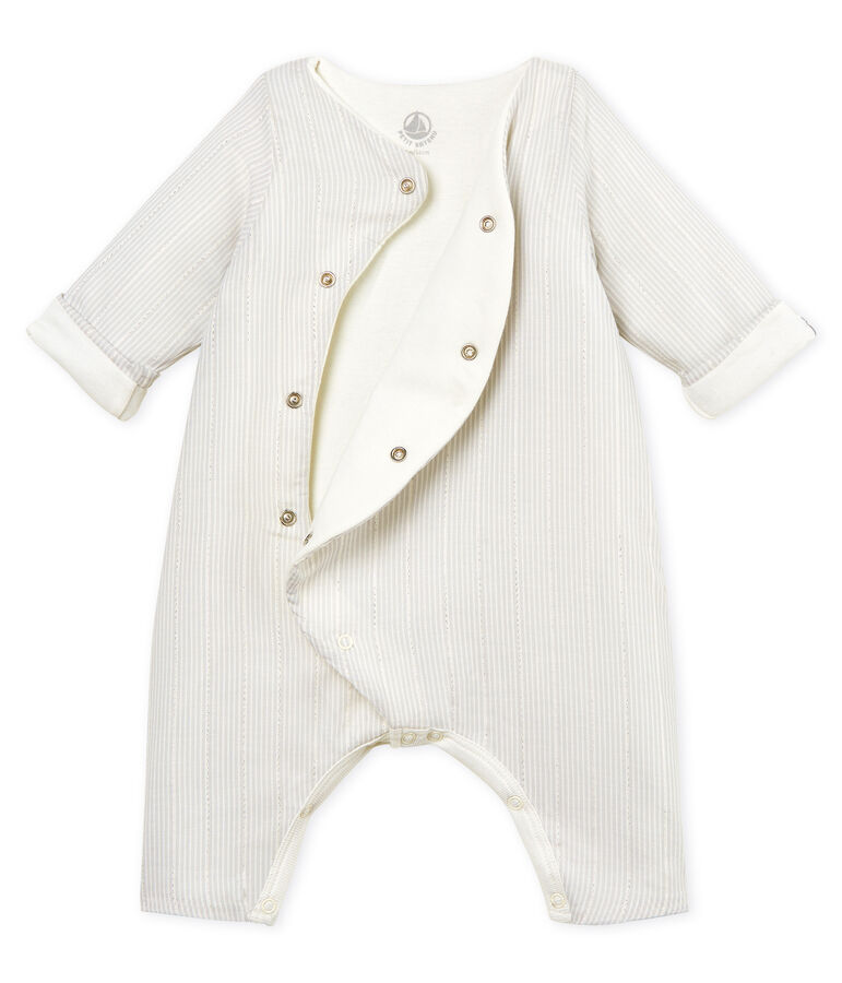 Combinaison longue b&eacute;b&eacute; gar&ccedil;on ray&eacute;e blanc/gris