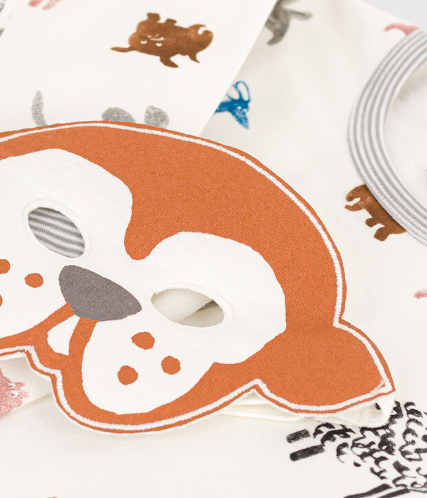 Pyjama d&eacute;guisement avec un masque chien en molleton enfant blanc/multicouleur