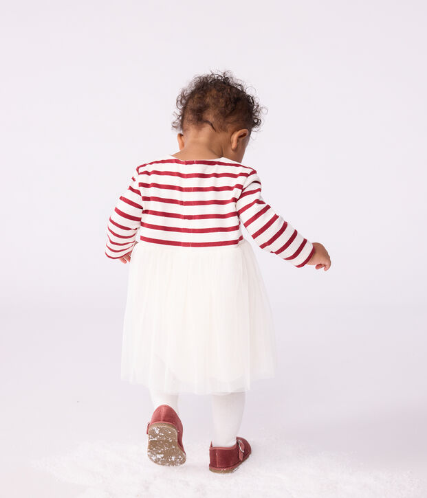 Robe b&eacute;b&eacute; bi-mati&egrave;re manches longues rouge/rouge