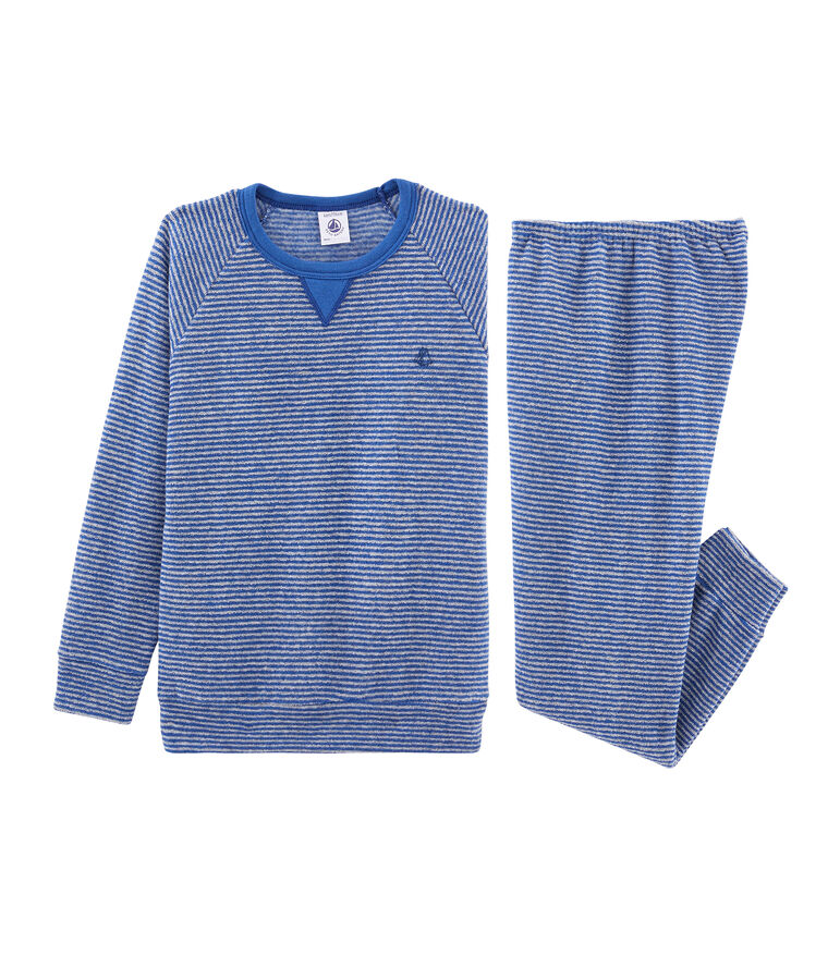 Pyjama petit gar&ccedil;on en bouclette &eacute;ponge gratt&eacute;e extra chaude bleu/gris