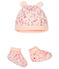 Lot bonnet naissance et chaussons bébé en tubique rose FLEUR/blanc MULTICO