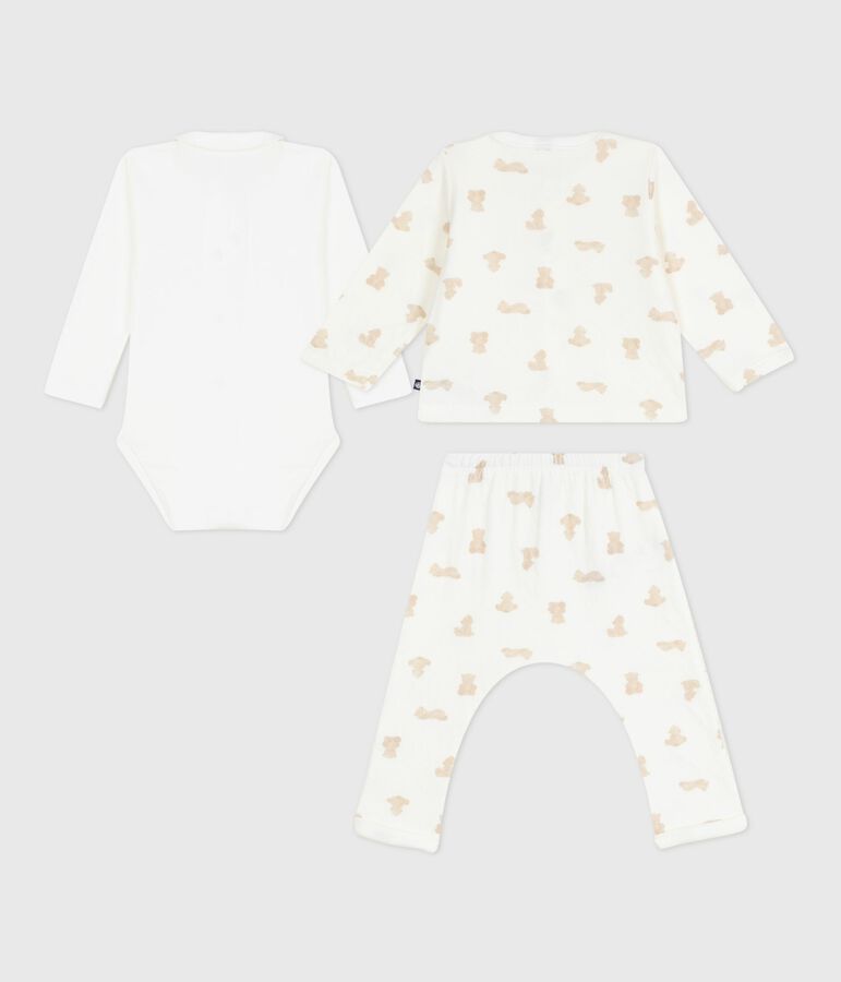 Ensemble cadeau 3 pi&egrave;ces b&eacute;b&eacute; imprim&eacute; ourson en coton MARSHMALLOW/ BRUN