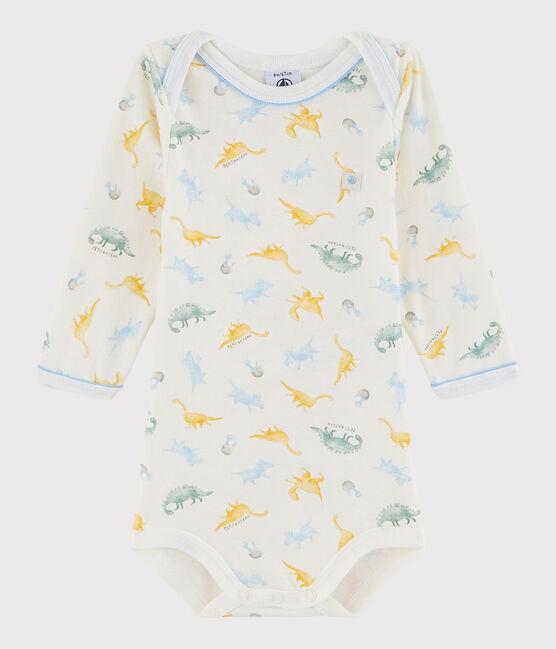 Body manches longues bébé garçon blanc MARSHMALLOW/bleu BLEU/ MULTICO