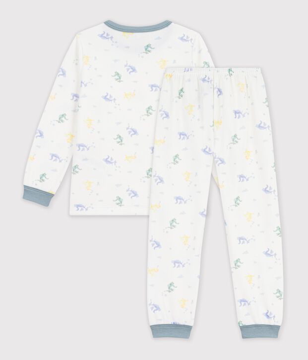Pyjama enfant en velours imprim&eacute; blanc/bleu/multicouleur
