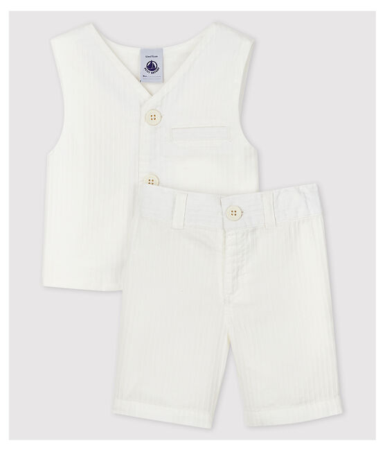 Ensemble deux pièces en popeline rayée bébé garçon blanc MARSHMALLOW/blanc MULTICO