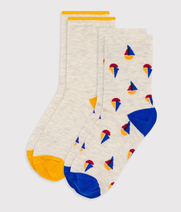 2 paires de chaussettes enfant en coton imprim&eacute; bateaux multicouleur