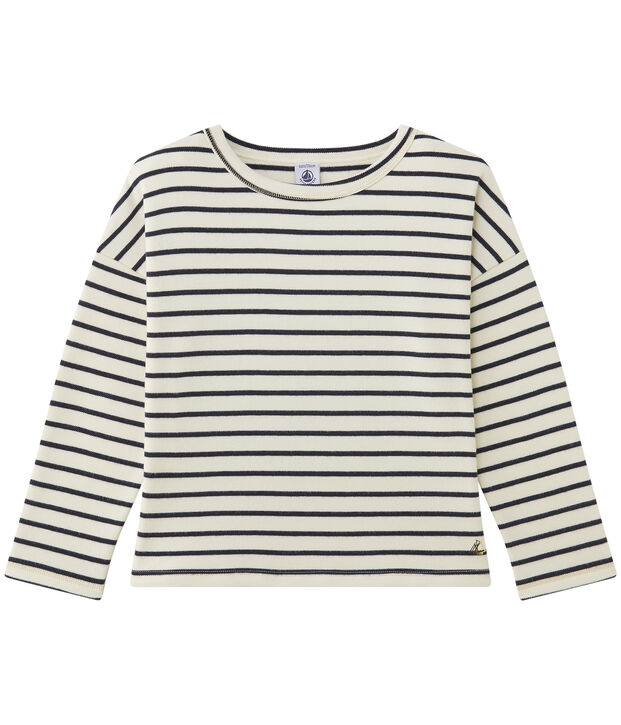 Sweat shirt fille ray&eacute; blanc/bleu