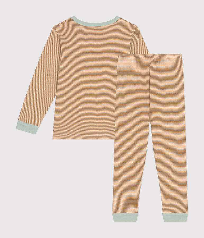 Pyjama en coton ray&eacute; enfant marron CUIVRE/ MARSHMALLOW