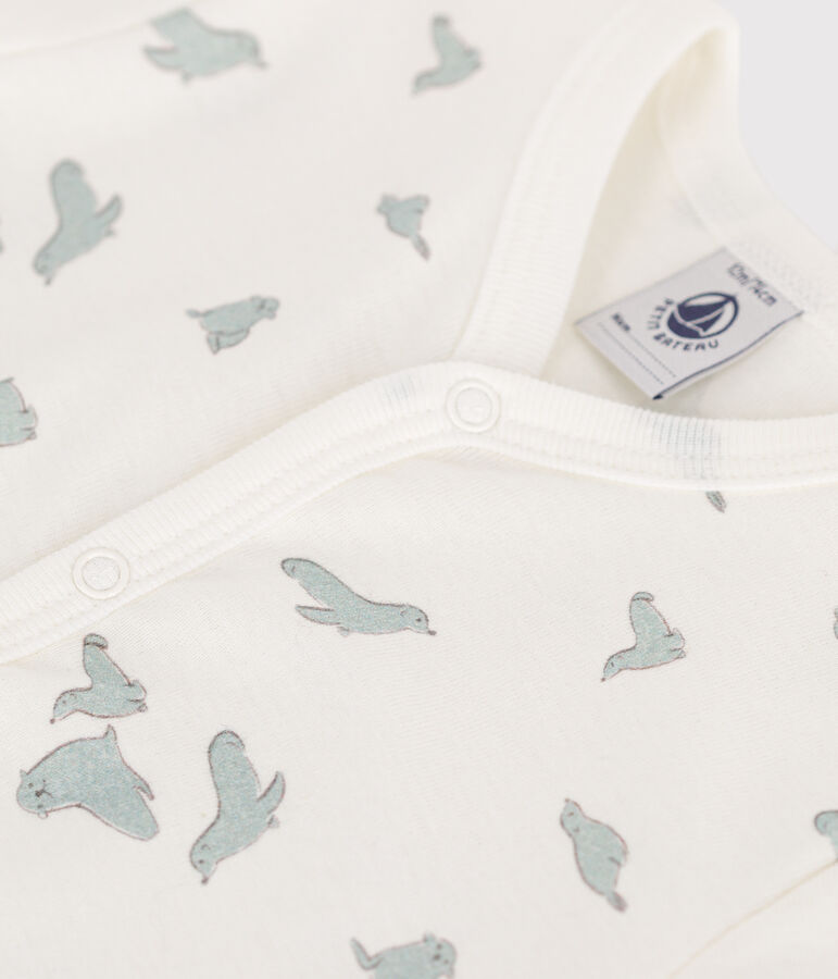 Combinaison courte b&eacute;b&eacute; en coton phoques blanc MARSHMALLOW/blanc MULTICO