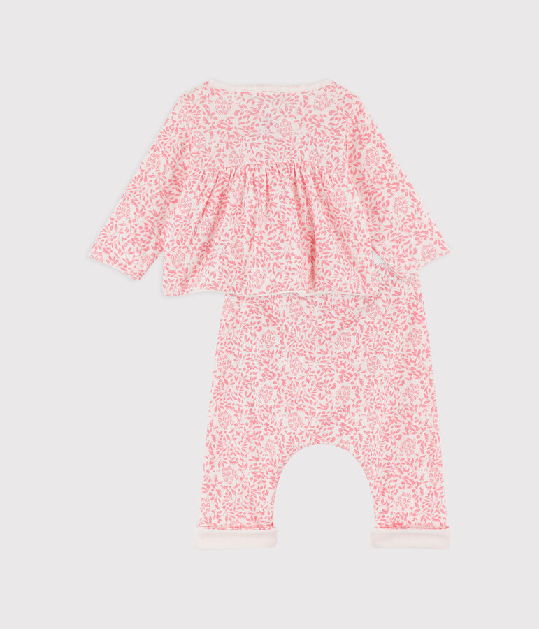 Ensemble 2 pi&egrave;ces b&eacute;b&eacute; fille en c&ocirc;te blanc MARSHMALLOW/rose GRETEL