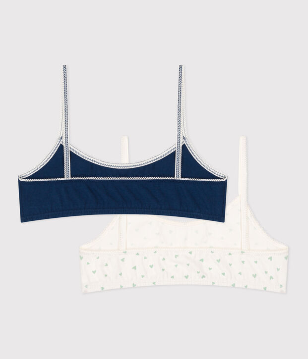 Lot de 2 brassi&egrave;res enfant en coton et &eacute;lasthanne imprim&eacute; c&oelig;urs multicouleur