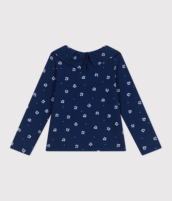 Teeshirt enfant en coton manches longues fleuri bleu MEDIEVAL/blanc MULTICO