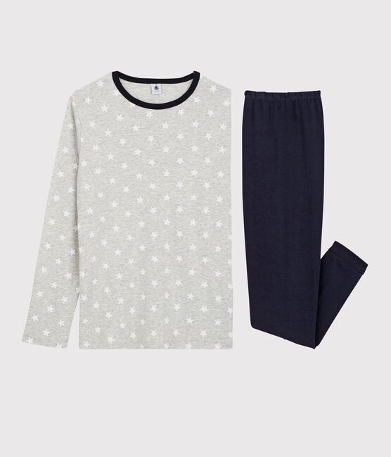 Pyjama imprimé étoiles garçon en coton gris BELUGA/blanc MARSHMALLOW