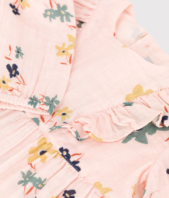 Robe manches longues bébé en gaze de coton imprimée rose SALINE/blanc MULTICO