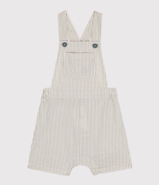 Salopette courte b&eacute;b&eacute; en seersucker vert/blanc