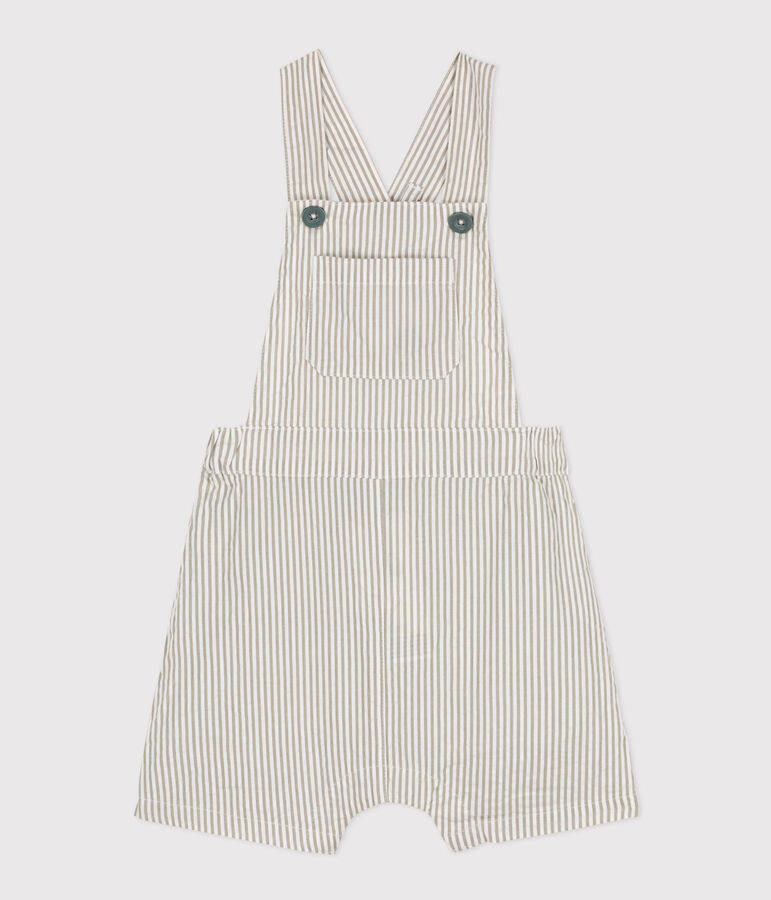 Salopette courte b&eacute;b&eacute; en seersucker MARECAGE/ MARSHMALLOW